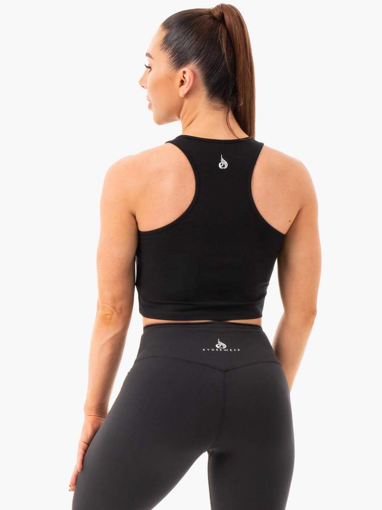 Ryderwear Cropped Racer Back Tank - Black