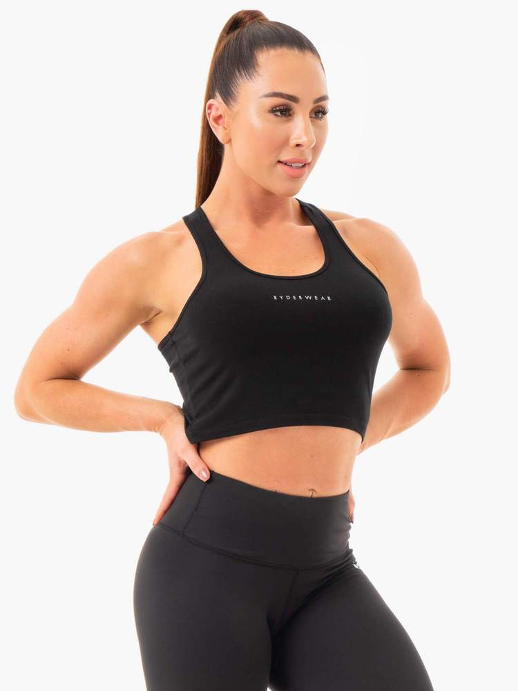 Ryderwear Cropped Racer Back Tank - Black