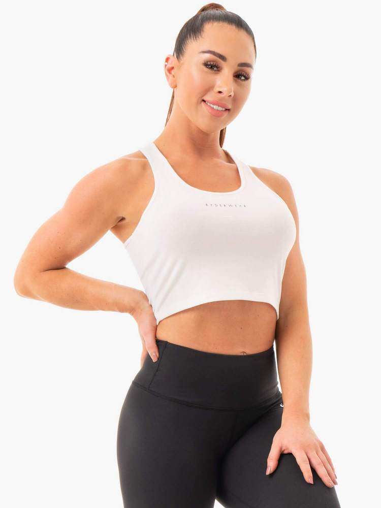 Ryderwear Cropped Racer Back Tank - White