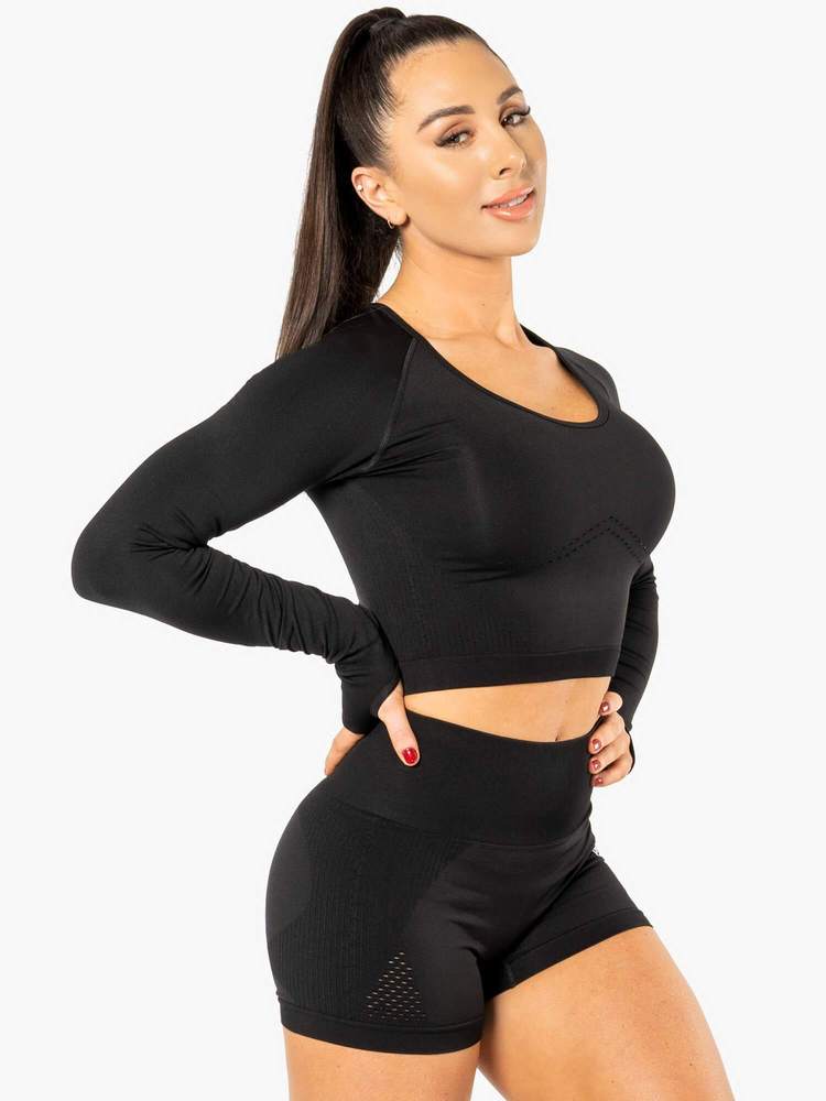 Ryderwear Electra Seamless Long Sleeve Crop - Black