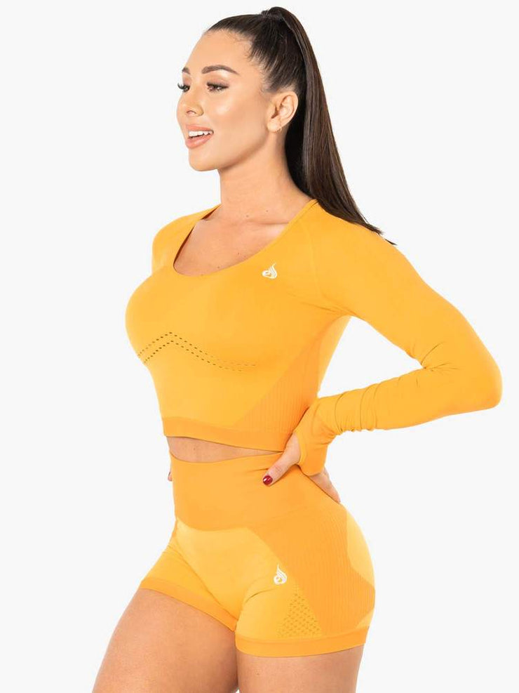 Ryderwear Electra Seamless Long Sleeve Crop - Electric Yellow